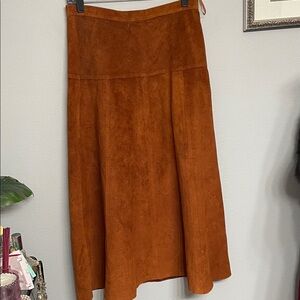 Elegant A-Line Suede Skirt in Warm Brown